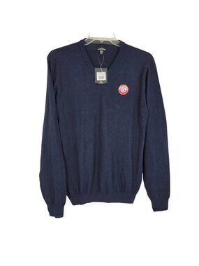 Landmark Mens Large Arm & Hammer Logo V Neck Sweater Navy Embroidered NWT